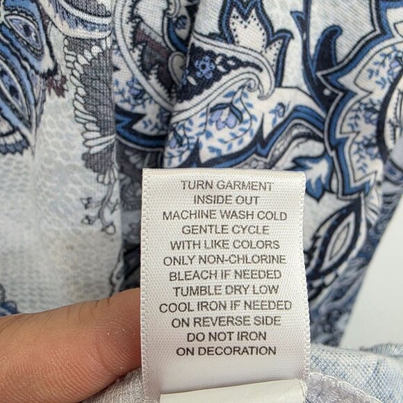 One World Tunic Womens 2X Blue/Gray Paisley Print Embellished Scoop Neck Boho - Picture 10 of 13
